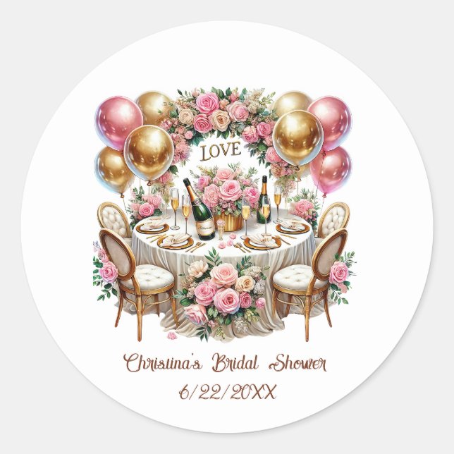 Bridal shower add name date  classic round sticker (Front)