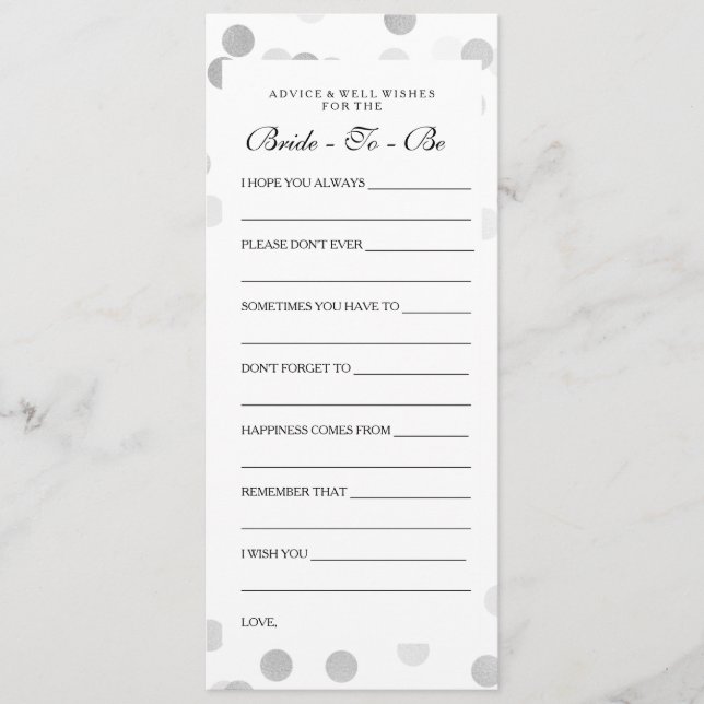 Bridal Shower Advice Card Faux Silver Foil Glitter (Front)
