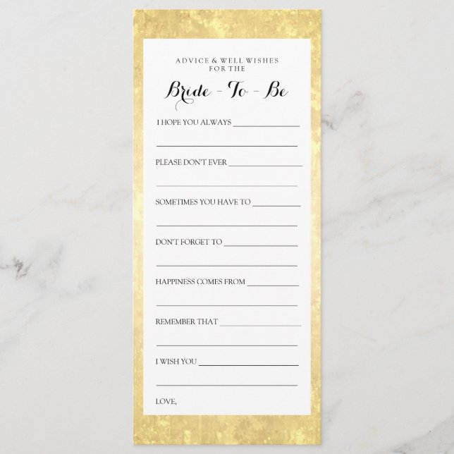 Bridal Shower Advice Card Gold Foil Stars Confetti (Front)