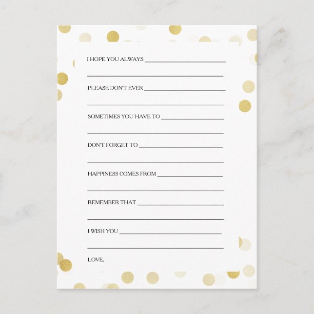 Bridal Shower Advice Cards Faux Gold Foil Glitter (Front)