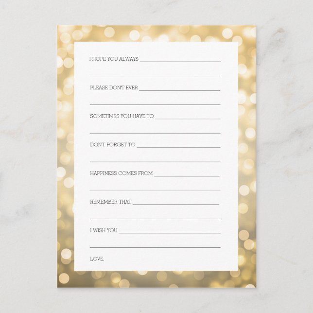 Bridal Shower Advice Cards Gold Glitter Lights (Front)