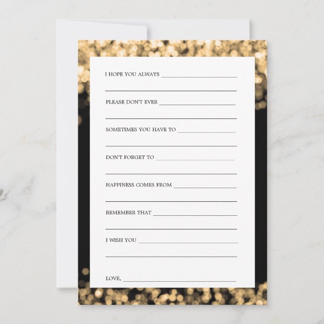 Bridal Shower Advice Cards Gold Lights (Front)