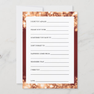 Bridal Shower Advice Cards Gold Sparkling Lights