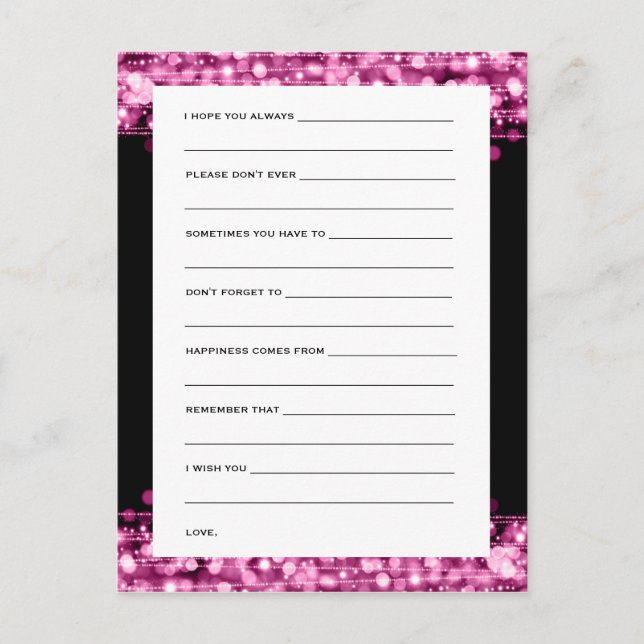 Bridal Shower Advice Cards Party Sparkles Pink (Front)