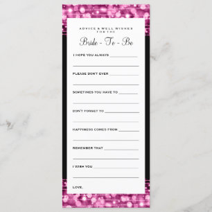 Bridal Shower Advice Cards Party Sparkles Pink