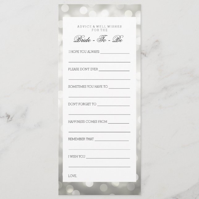 Bridal Shower Advice Cards Silver Glitter Lights (Front)