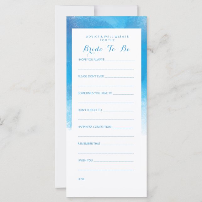 Bridal Shower Advice Summer Blue Watercolor (Front)