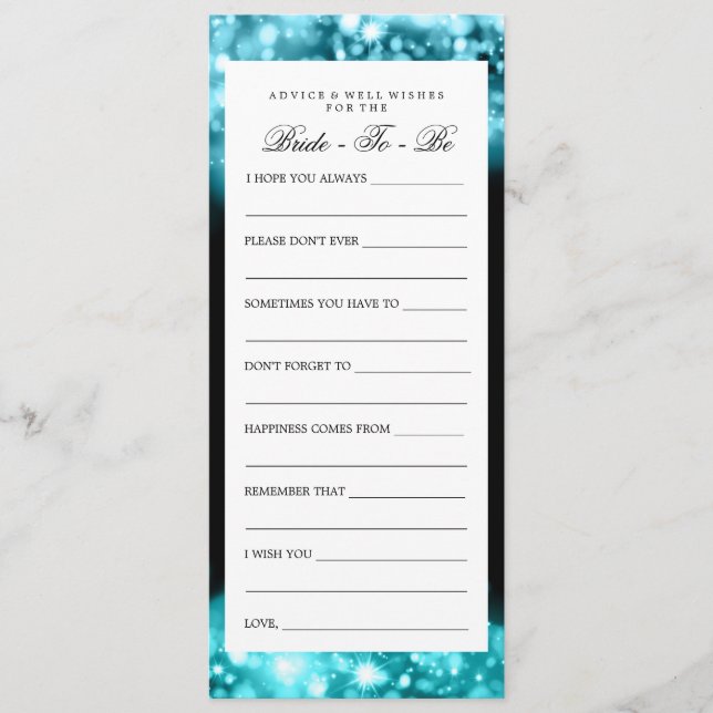 Bridal Shower Advice Turquoise Sparkling Lights (Front)