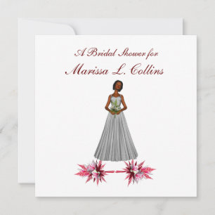 "Bridal Shower" African-Amer Bride [2] w/ Dark Pin Invitation