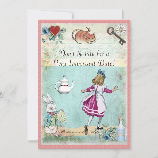 Bridal Shower Alice in Wonderland Don't Be Late Invitation (Front)