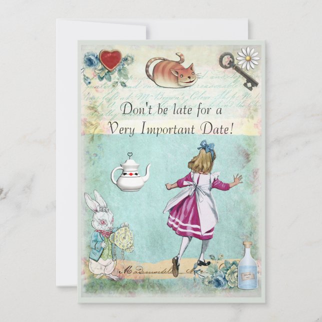 Bridal Shower Alice in Wonderland Don't Be Late Invitation (Front)