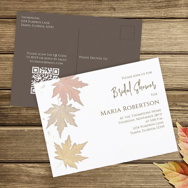 Bridal Shower Autumn Fall Greenery Leaves QR Code Postcard (Creator Uploaded)