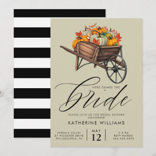 BRIDAL SHOWER Autumn Fall Wheel Barrel Floral Invitation