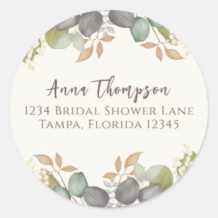 Bridal Shower Autumn Leaves Elegant Return Address Classic Round Sticker