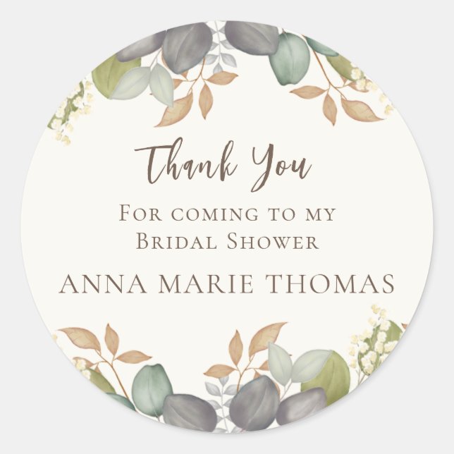 Bridal Shower Autumn Leaves Wedding Elegant  Classic Round Sticker (Front)