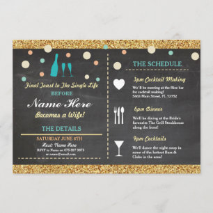 Bridal Shower Bachelorette Glitter Itinerary Blue Invitation