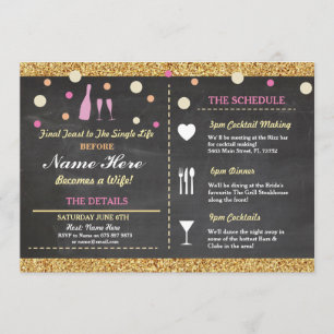 Bridal Shower Bachelorette Glitter Itinerary Pink Program