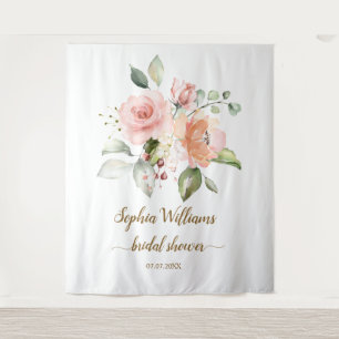 Bridal Shower Backdrop - Blush Pink Roses Tapestry