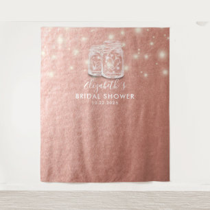 Bridal Shower Backdrop Couple Mason Jars Rose Gold Tapestry