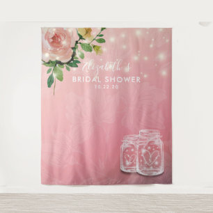 Bridal Shower Backdrop Floral Mason Jar Lights Tapestry