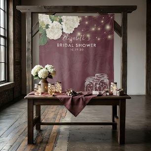 Bridal Shower Backdrop Mason Jars Hydrangea Lights Tapestry