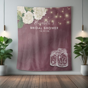 Bridal Shower Backdrop Mason Jars Hydrangea Lights Tapestry