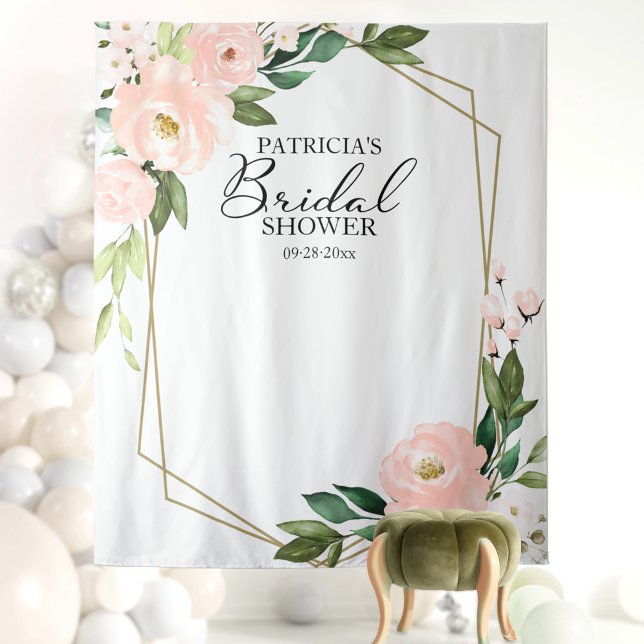 Bridal Shower Backdrop Photo Prop Pink Flowers Tapestry (Creator Uploaded)