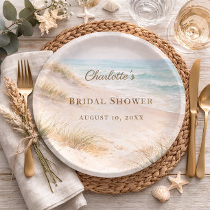 Bridal Shower beach coastal elegant Paper Plate