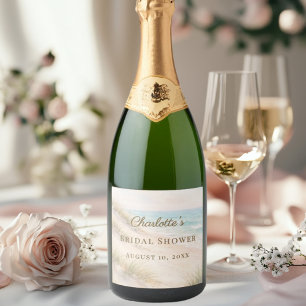 Bridal Shower beach coastal elegant Sparkling Wine Label