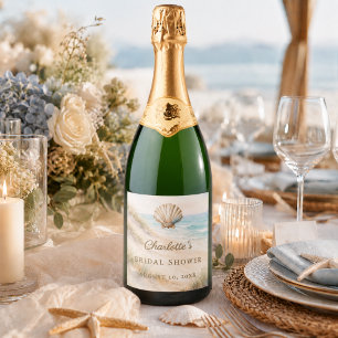 Bridal Shower beach coastal seashell Sparkling Wine Label