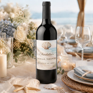 Bridal Shower beach coastal seashell Wine Label