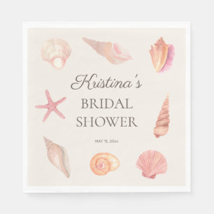 Bridal Shower Beach Party Pink Seashells  Napkin