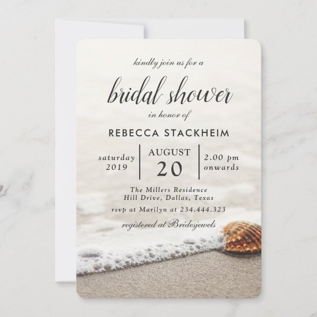 Bridal Shower | Beach Sand Seashell | Modern Invitation (Front)