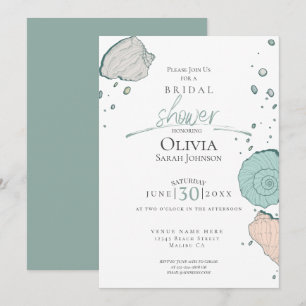 Bridal Shower Beach Seashells Coral Sand Teal Invitation