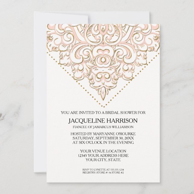 Bridal Shower Beautiful Lace Look Damask Wedding Invitation (Front)