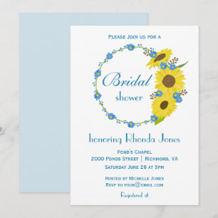 Bridal Shower Beauty Sunflower Blue and White Invitation