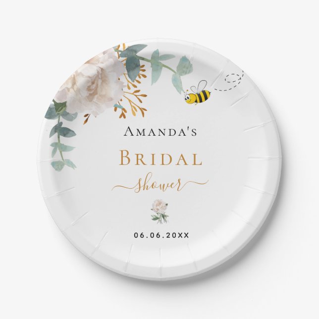 Bridal Shower bee floral eucalyptus greenery Paper Plate (Front)