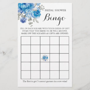 Bridal Shower Bingo Blue Flower Game Card