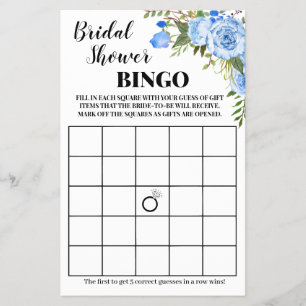 Bridal Shower Bingo Blue Flowers Game Card
