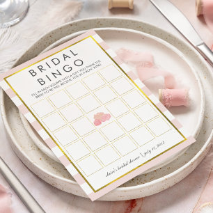 Bridal Shower Bingo Game Card Pink Stripe Peony