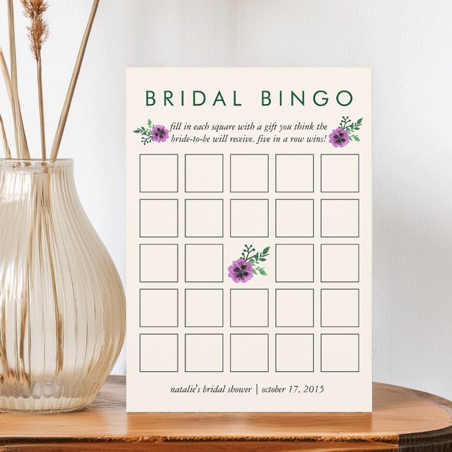 Bridal Shower Bingo Game Card | Purple Pansy (Creator Uploaded)