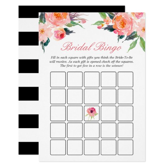 Bridal Shower Bingo Game Modern Watercolor Floral Card