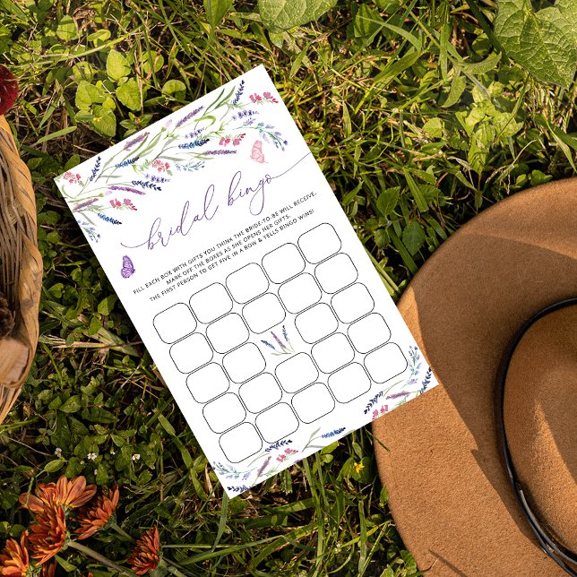 Bridal Shower Bingo Game Purple Lavender Floral (Creator Uploaded)