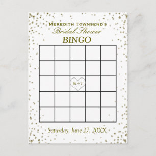 Bridal Shower Bingo   Gold Confetti Invitation Postcard