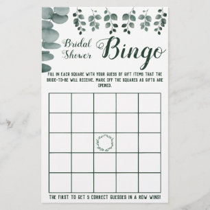 Bridal Shower Bingo Greenery Eucalyptus Game Card