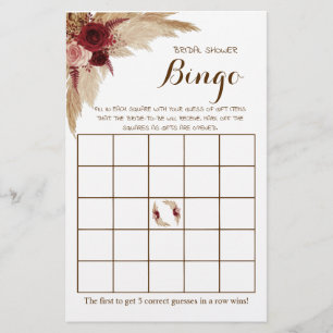 Bridal Shower Bingo Pampas Grass Game Card