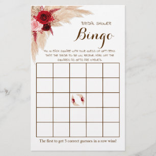 Bridal Shower Bingo Pampas Grass Game Card