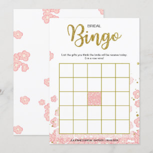 Bridal Shower Bingo Pink and Gold Glitter Floral Invitation