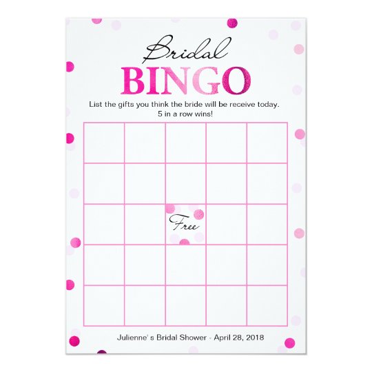 Bridal Shower Bingo | Pink Magenta Confetti Game Card