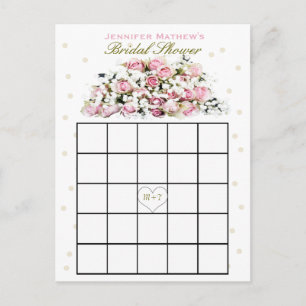 Bridal Shower Bingo   Pink Roses Invitation Postcard